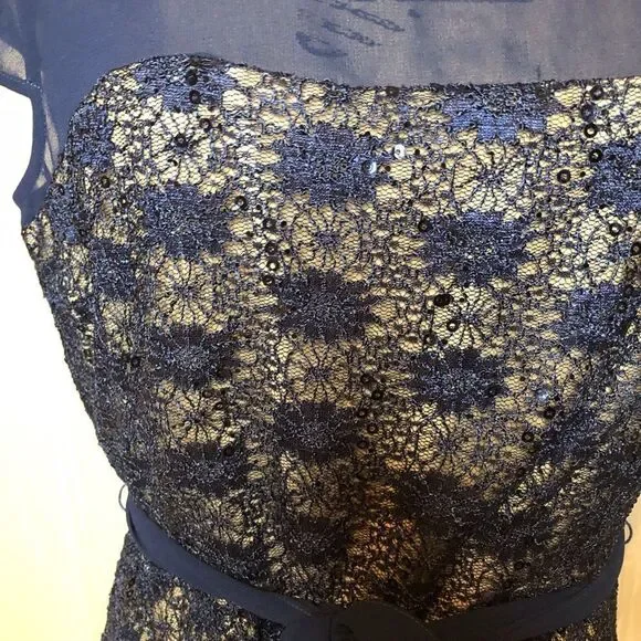 Julian Taylor Short Sleeve Sequin Lace Fit And Flare Dress - Picture 3 of 15